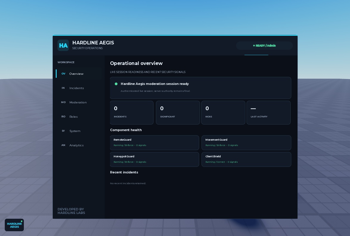 Aegis operational overview running inside Roblox