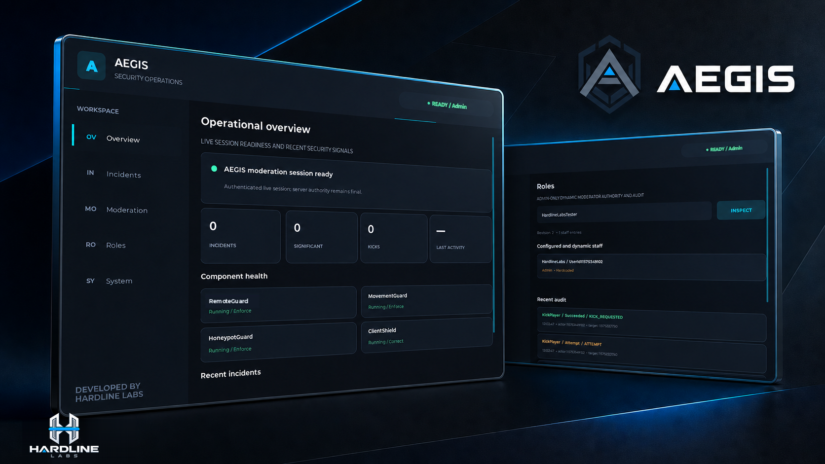 Hardline Aegis operational dashboard and roles interface